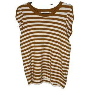 Anthropologie Jillian Flutter Sleeve Striped Sleeveless Top Large Camel Sweater